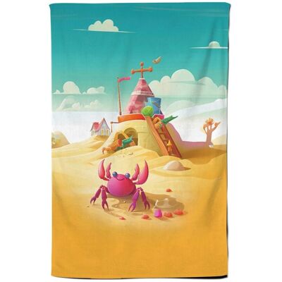 Warren Reed - Designer Pink Crab On A Beach Holiday Tea Towel in Yellow Yellow Warren Reed - Designer Pink Crab On A Beach Holiday Tea Towel in Yellow Yellow