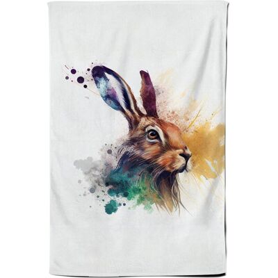 Warren Reed - Designer Hare Close Up Splashart Tea Towel in Brown Brown Warren Reed - Designer Hare Close Up Splashart Tea Towel in Brown Brown