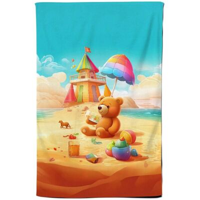 Warren Reed - Designer Bear On A Beach Holiday Tea Towel in Yellow Yellow Warren Reed - Designer Bear On A Beach Holiday Tea Towel in Yellow Yellow