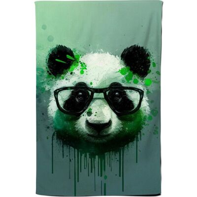 Warren Reed - Designer Panda With Glasses, Green Splashart Tea Towel Green Warren Reed - Designer Panda With Glasses, Green Splashart Tea Towel Green