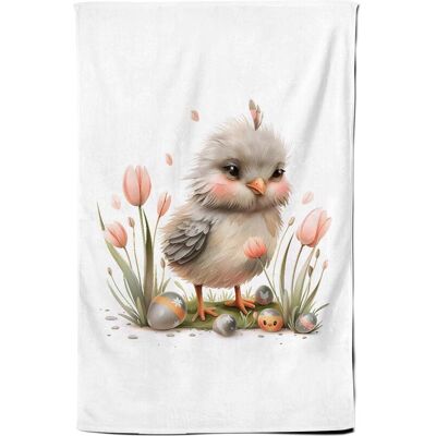 Warren Reed - Designer Cute Easter Chick With Tulips Tea Towel Multicolor Warren Reed - Designer Cute Easter Chick With Tulips Tea Towel Multicolor