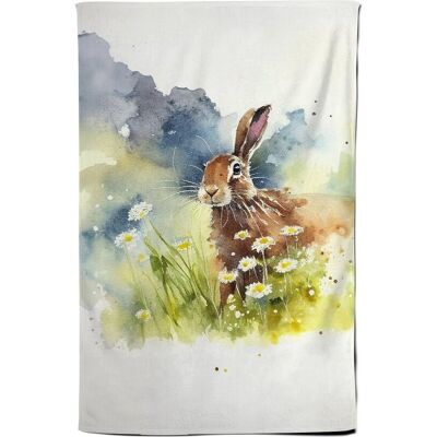 Warren Reed - Designer Hare & Daisies Watercolour Tea Towel in Brown Brown Warren Reed - Designer Hare & Daisies Watercolour Tea Towel in Brown Brown