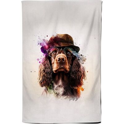 Warren Reed - Designer English Cocker Spaniel With Glasses Splashart Tea Towel Multicolor Warren Reed - Designer English Cocker Spaniel With Glasses Splashart Tea Towel Multicolor