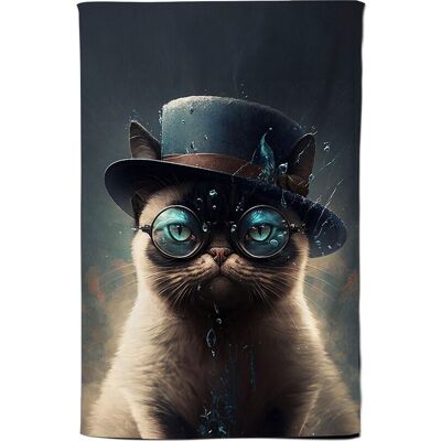 Warren Reed - Designer Siamese Cat With Glasses Splashart Tea Towel Multicolor Warren Reed - Designer Siamese Cat With Glasses Splashart Tea Towel Multicolor