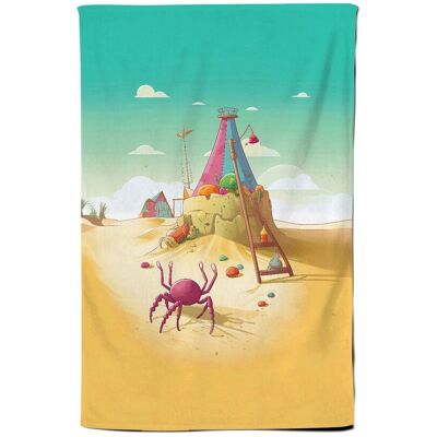 Warren Reed - Designer Crab On A Beach Holiday Tea Towel in Yellow Yellow Warren Reed - Designer Crab On A Beach Holiday Tea Towel in Yellow Yellow