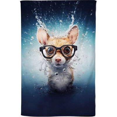 Warren Reed - Designer Splashart Doormouse With Glasses Tea Towel in Blue Blue Warren Reed - Designer Splashart Doormouse With Glasses Tea Towel in Blue Blue