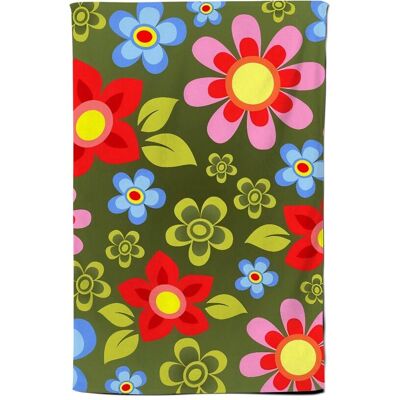 Warren Reed - Designer Red & Blue Flowers Tea Towel in Green Green Warren Reed - Designer Red & Blue Flowers Tea Towel in Green Green