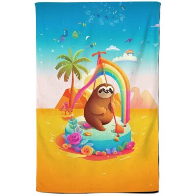 Warren Reed - Designer Sloth On A Beach Holiday Tea Towel in Yellow Yellow Warren Reed - Designer Sloth On A Beach Holiday Tea Towel in Yellow Yellow