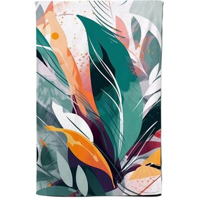 Warren Reed - Designer Coloured Abstrace Feather Leaves Tea Towel in Green Green Warren Reed - Designer Coloured Abstrace Feather Leaves Tea Towel in Green Green