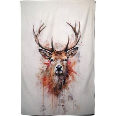 Warren Reed - Designer Watercolour Splashart Stag Face Tea Towel in Brown Brown Warren Reed - Designer Watercolour Splashart Stag Face Tea Towel in Brown Brown