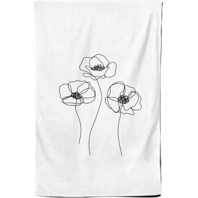 Warren Reed - Designer Monochrome Line Drawn Poppies Tea Towel in White White Warren Reed - Designer Monochrome Line Drawn Poppies Tea Towel in White White