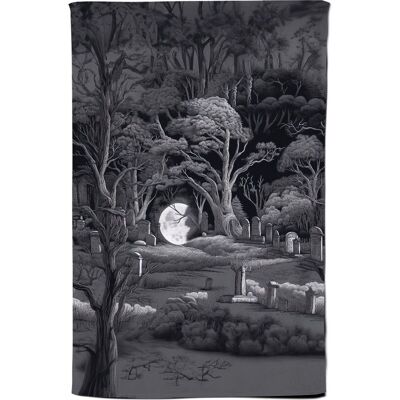 Warren Reed - Designer Eerie Moonlit Cemetery Tea Towel in Grey Grey Warren Reed - Designer Eerie Moonlit Cemetery Tea Towel in Grey Grey