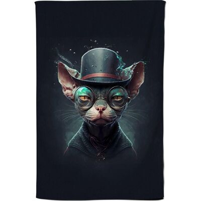 Warren Reed - Designer Sphynx Cat With Glases Splashart Tea Towel Multicolor Warren Reed - Designer Sphynx Cat With Glases Splashart Tea Towel Multicolor