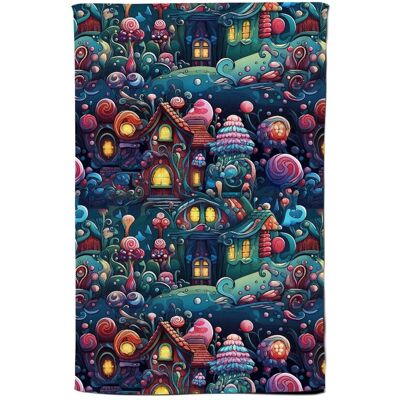 Warren Reed - Designer Whimsical Gingerbread House Pattern Tea Towel in Blue Blue Warren Reed - Designer Whimsical Gingerbread House Pattern Tea Towel in Blue Blue