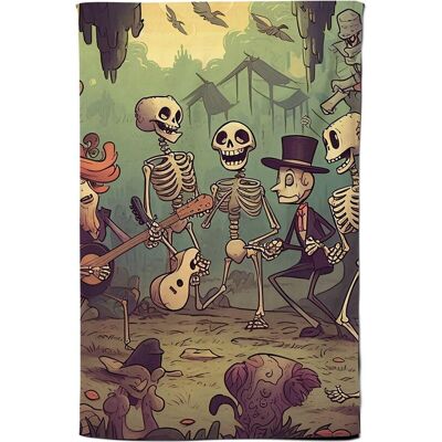 Warren Reed - Designer Cartoonish Skeletons Having A Party Tea Towel in Blue Blue Warren Reed - Designer Cartoonish Skeletons Having A Party Tea Towel in Blue Blue