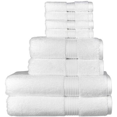 CHRISTY 'Supreme Hygro' Luxury 100% Supima Cotton 8 Piece Towel Sets in White White CHRISTY 'Supreme Hygro' Luxury 100% Supima Cotton 8 Piece Towel Sets in White White