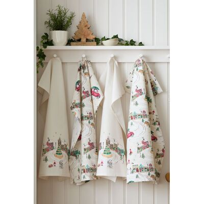 Catherine Lansfield 'Christmas Town' Cotton Kitchen Tea Towel Pack of 4 in Natural Natural Catherine Lansfield 'Christmas Town' Cotton Kitchen Tea Towel Pack of 4 in Natural Natural