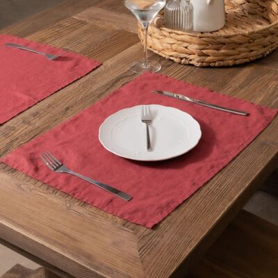 Native Natural Brick Red Set of 4 100% Linen Placemats Red Native Natural Brick Red Set of 4 100% Linen Placemats Red