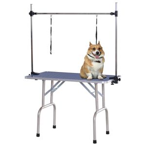 PawHut Metal Adjustable Dog Grooming Table Rubber Top 2 Safety Slings Mesh Heavy