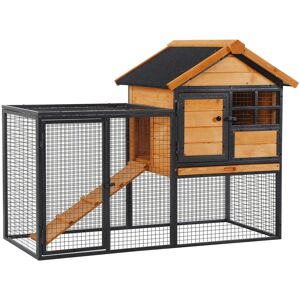 PawHut Wood-metal Rabbit Hutch Elevated Pet Bunny House with Slide-Out Tray