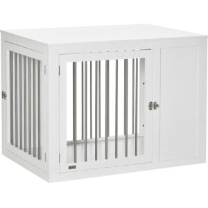 PawHut Dog Crate Pet Cage End Table with Two Doors for Medium Large Dog, White