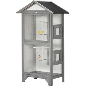 PawHut Wooden Bird Aviary for Finch, Canary with Removable Tray, Asphalt Roof