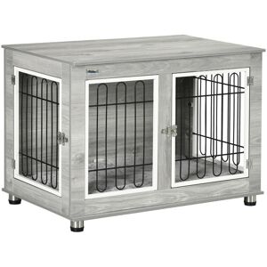 PawHut Dog Crate End Table with Soft Cushion, Double Door - Oak Tone