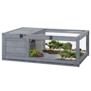 PawHut Tortoise House, Small Pet Reptile Wooden House with Mesh Roof