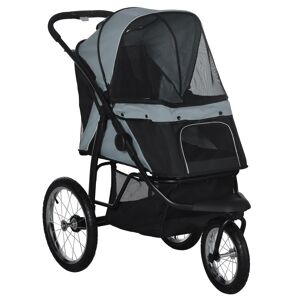 PawHut Pet Stroller Jogger for Medium, Small Dogs, Foldable Cat Pram Dog Pushchair with Adjustable Canopy, 3 Big Wheels