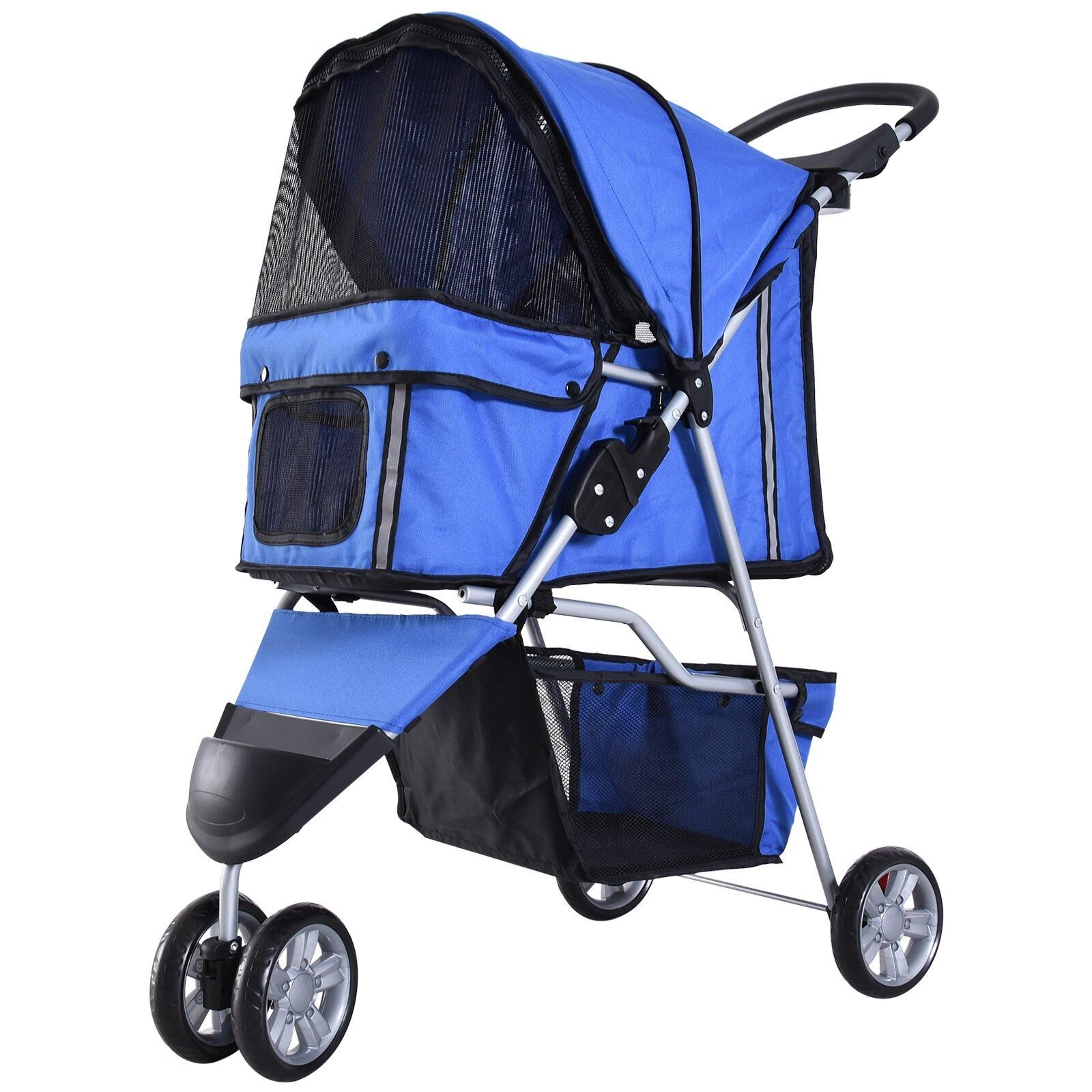 PawHut Pet Travel Stroller Cat Dog Pushchair Trolley Puppy Jogger Carrier Three Wheels for Small Miniature Dogs