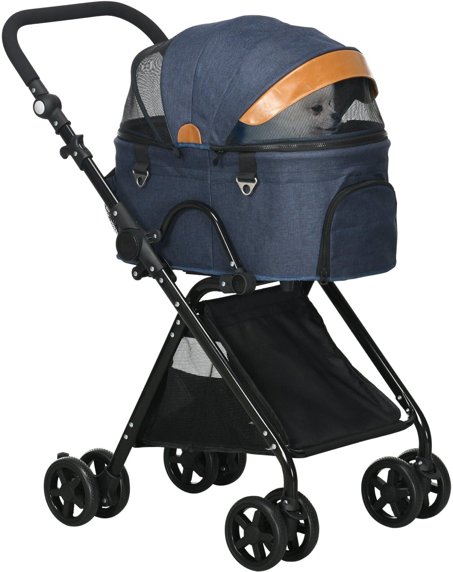 PawHut Luxury Folding Pet Stroller with Removable Carrier Adjustable Canopy