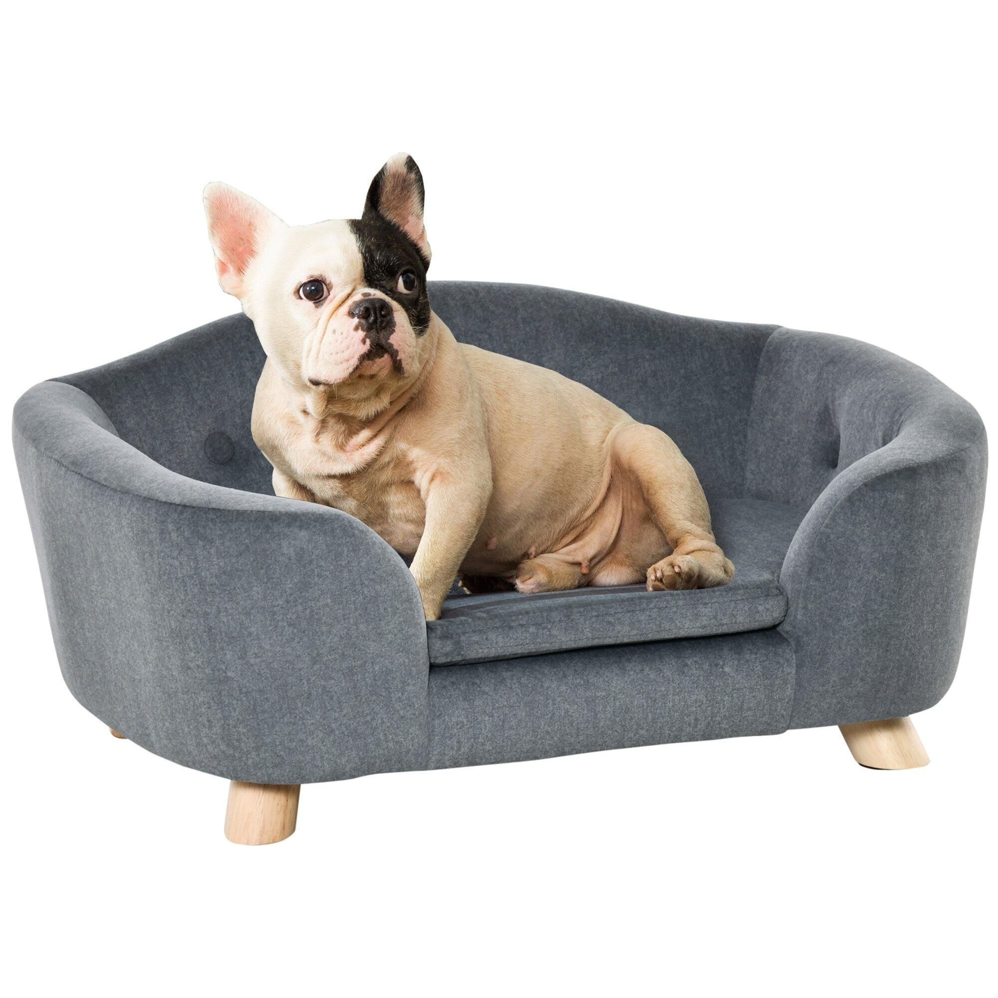 PawHut Pet Sofa Puppy Kitten Lounge, with Wooden Frame, Washable Cushion for Small Dog
