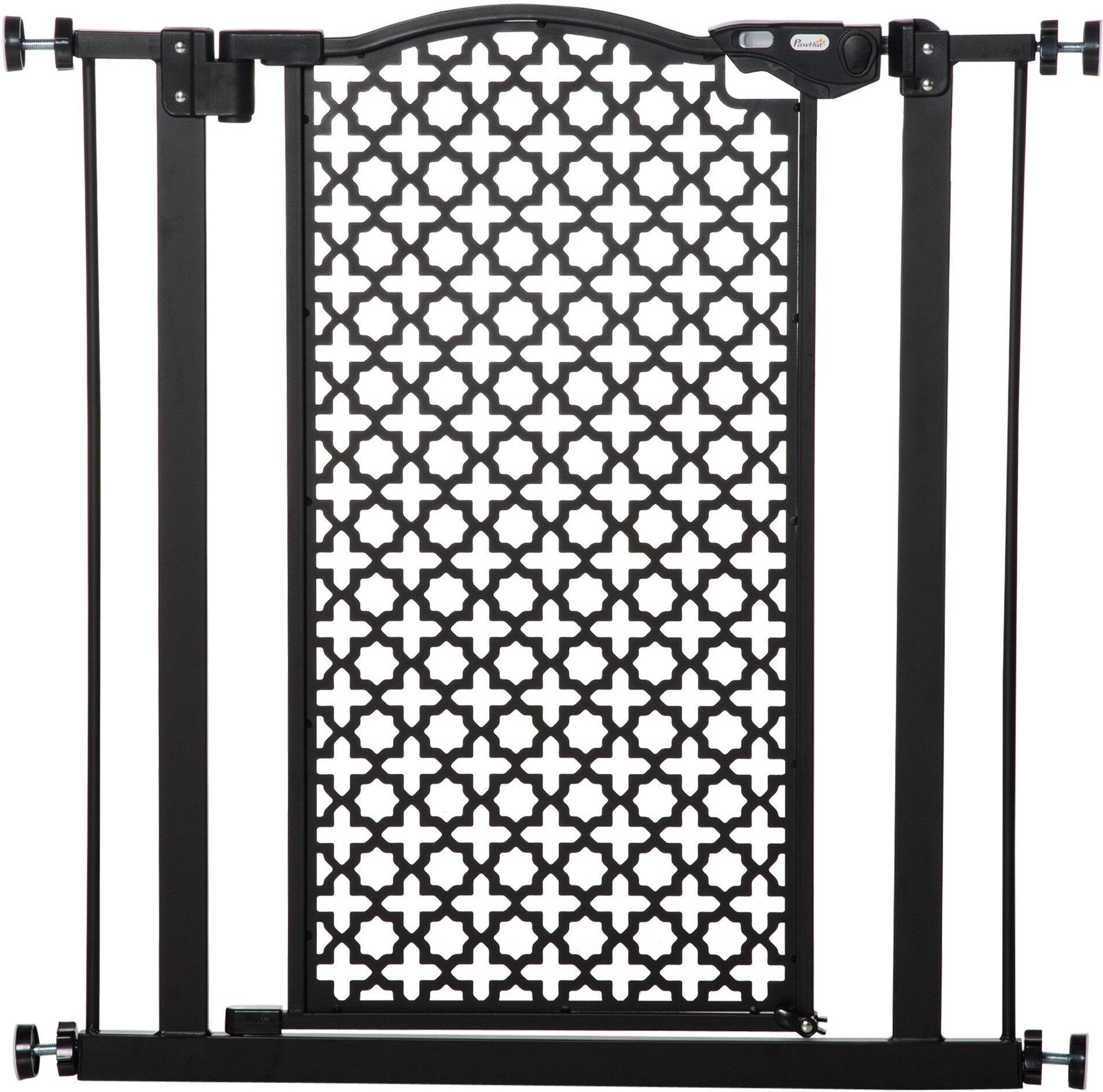 PawHut Pet Safety Gate Stair Pressure Fit with Auto Close Double Locking, Black