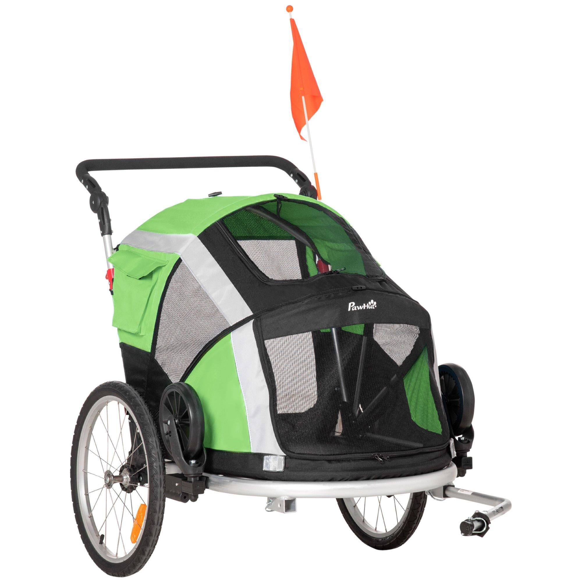 PawHut Dog Bike Trailer 2-in-1 Pet Stroller for Large Dogs Cart Foldable Bicycle Carrier Aluminium Frame with Safety Leash Hitch Coupler Reflector Flag