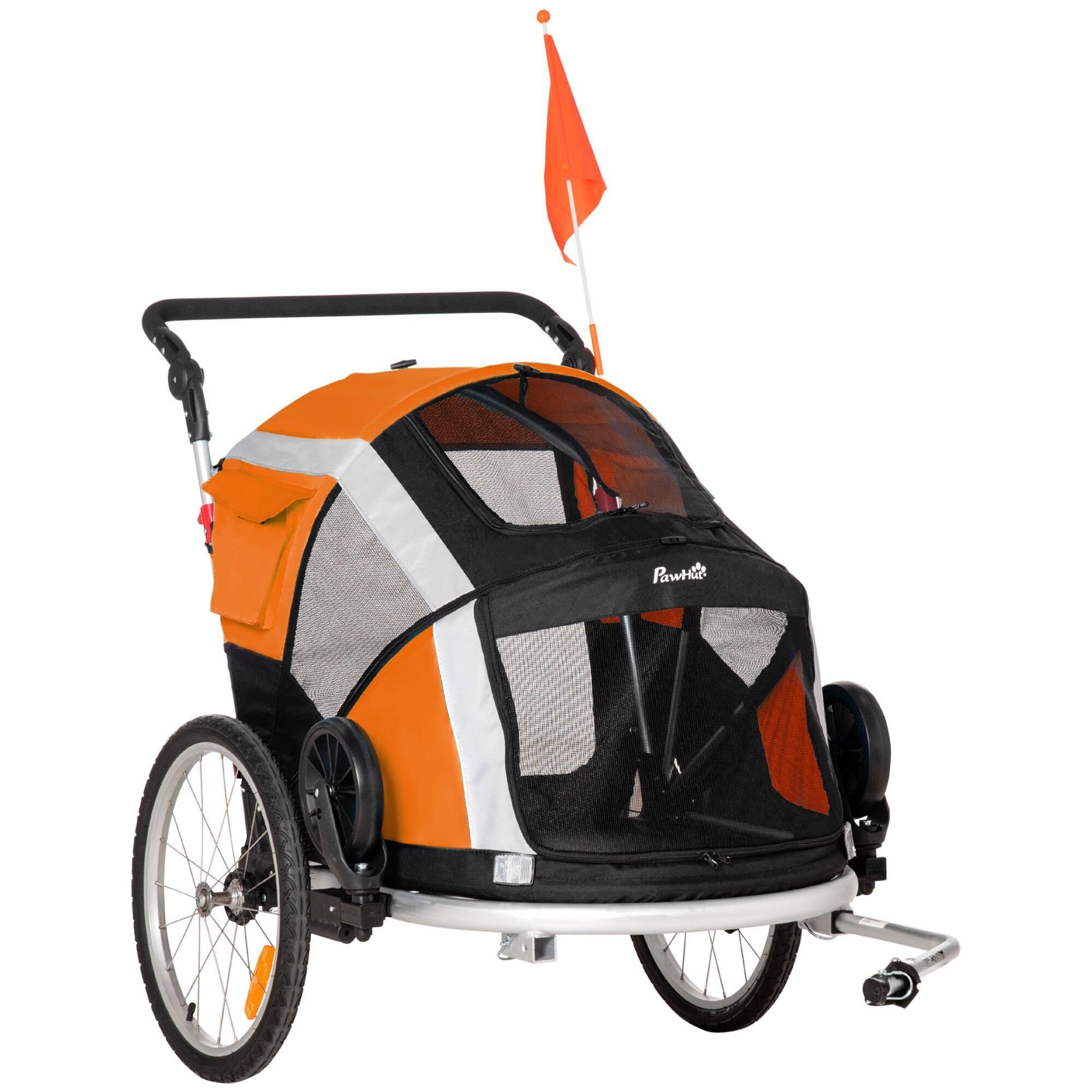 PawHut Dog Bike Trailer 2-in-1 Pet Stroller for Large Dogs Cart Foldable Bicycle Carrier Aluminium Frame with Safety Leash Hitch Coupler Reflector Flag