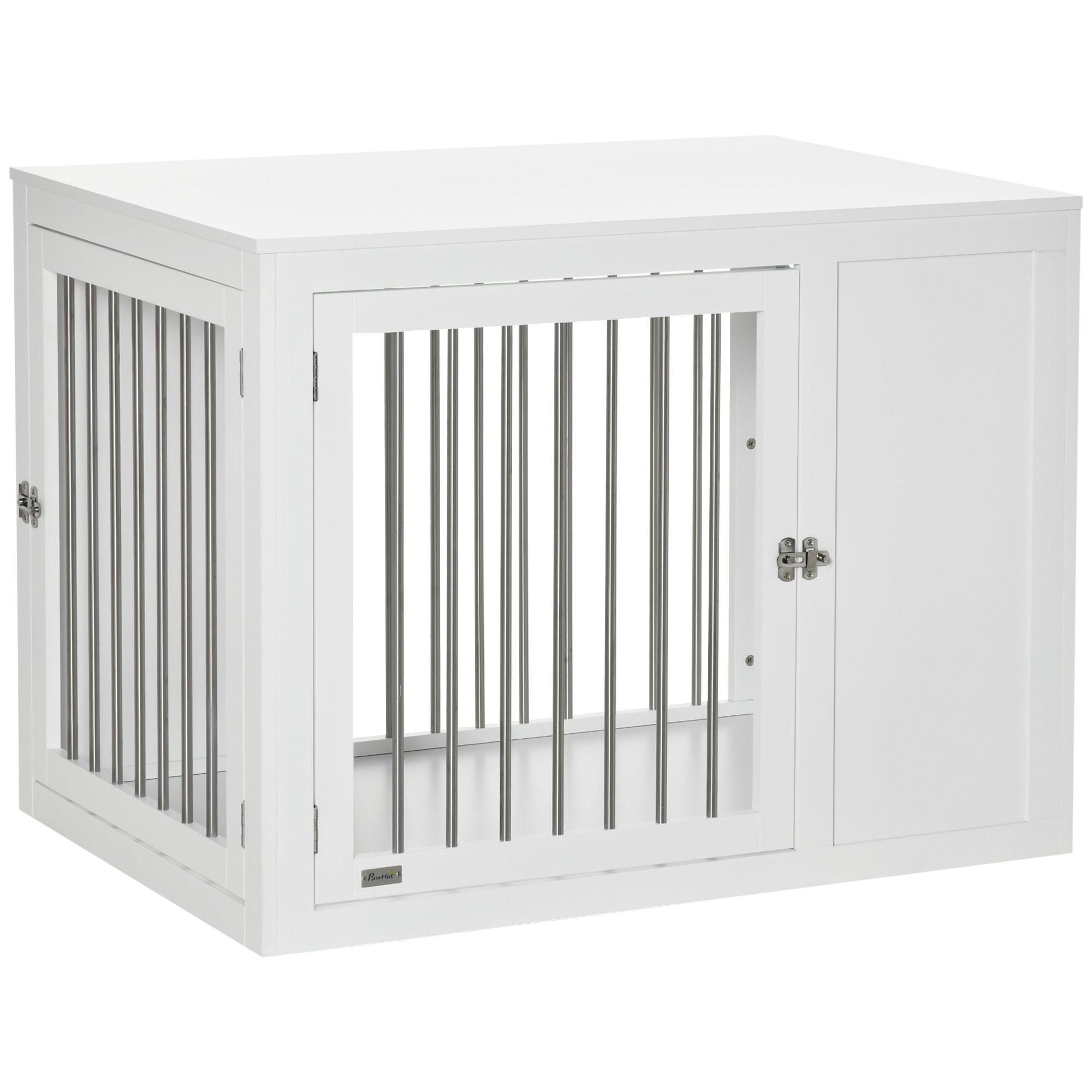 PawHut Dog Crate Pet Cage End Table with Two Doors for Medium Large Dog, White
