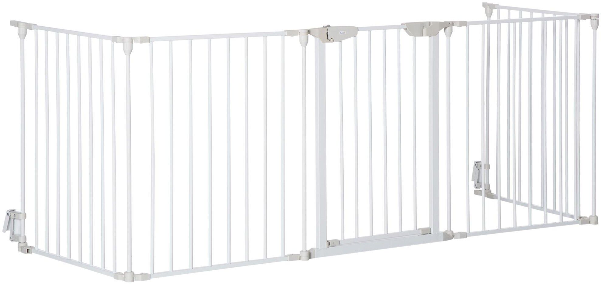 PawHut Pet Gate Dog Playpen for Indoor Stair Barrier with Walk Through Door White