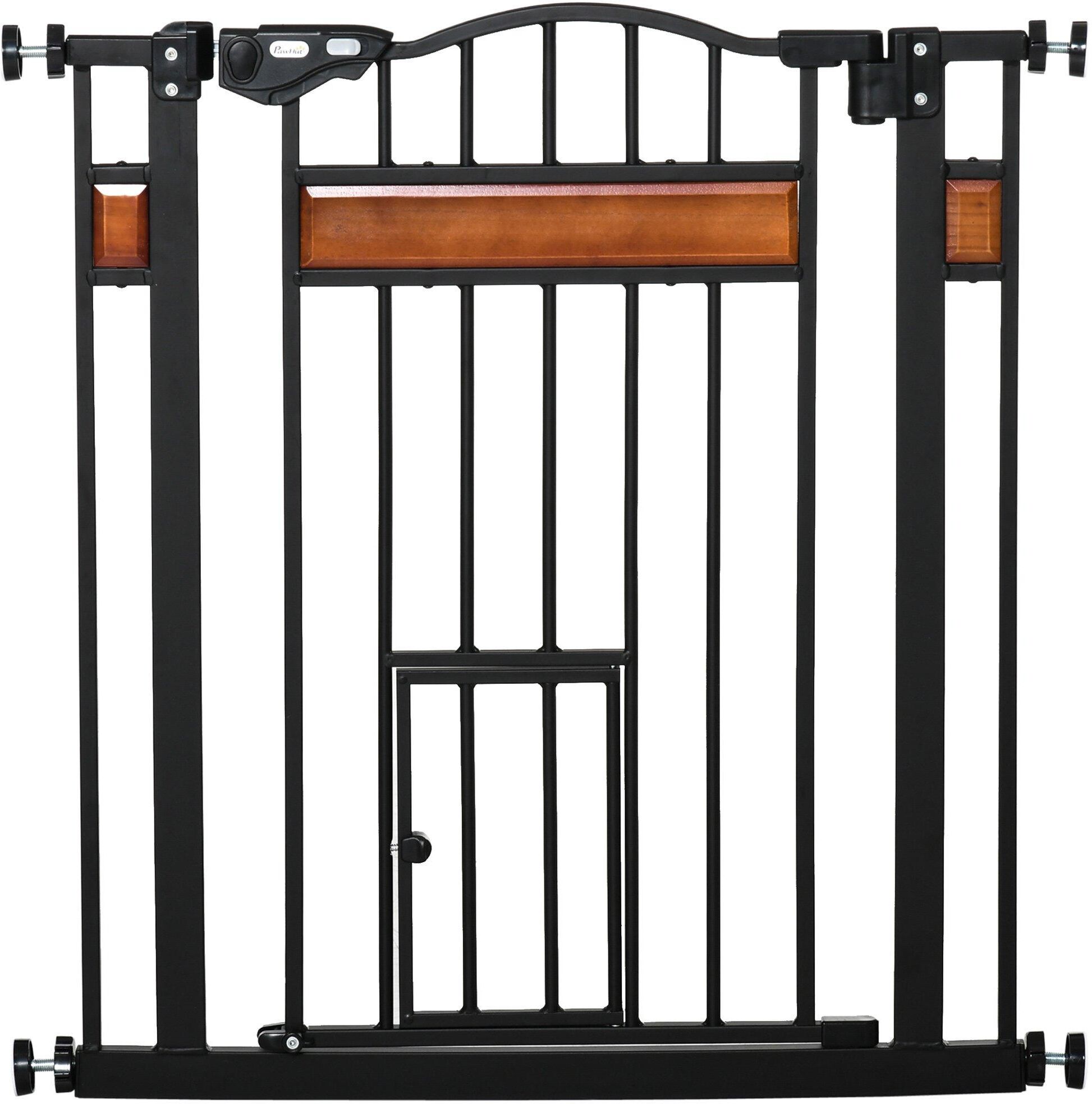 PawHut Pet Gate with Cat Door Auto Close Double Locking for Stairs