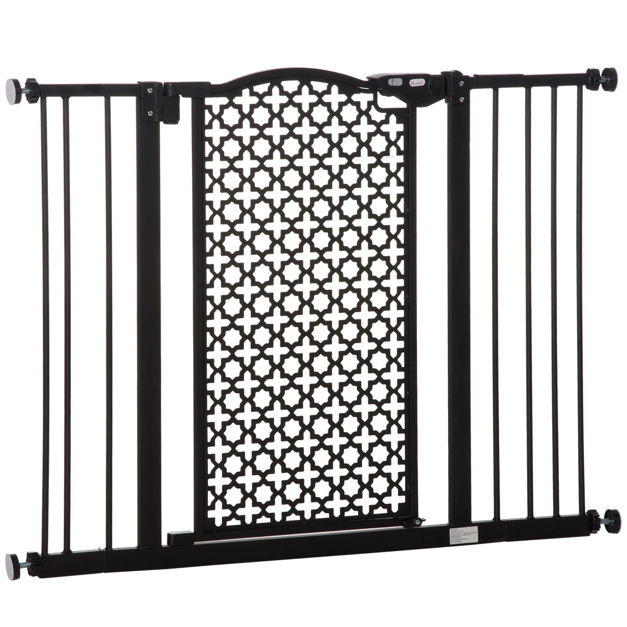 PawHut Pet Safety Gate Stair Pressure Fit with Auto Close Double Locking, Black