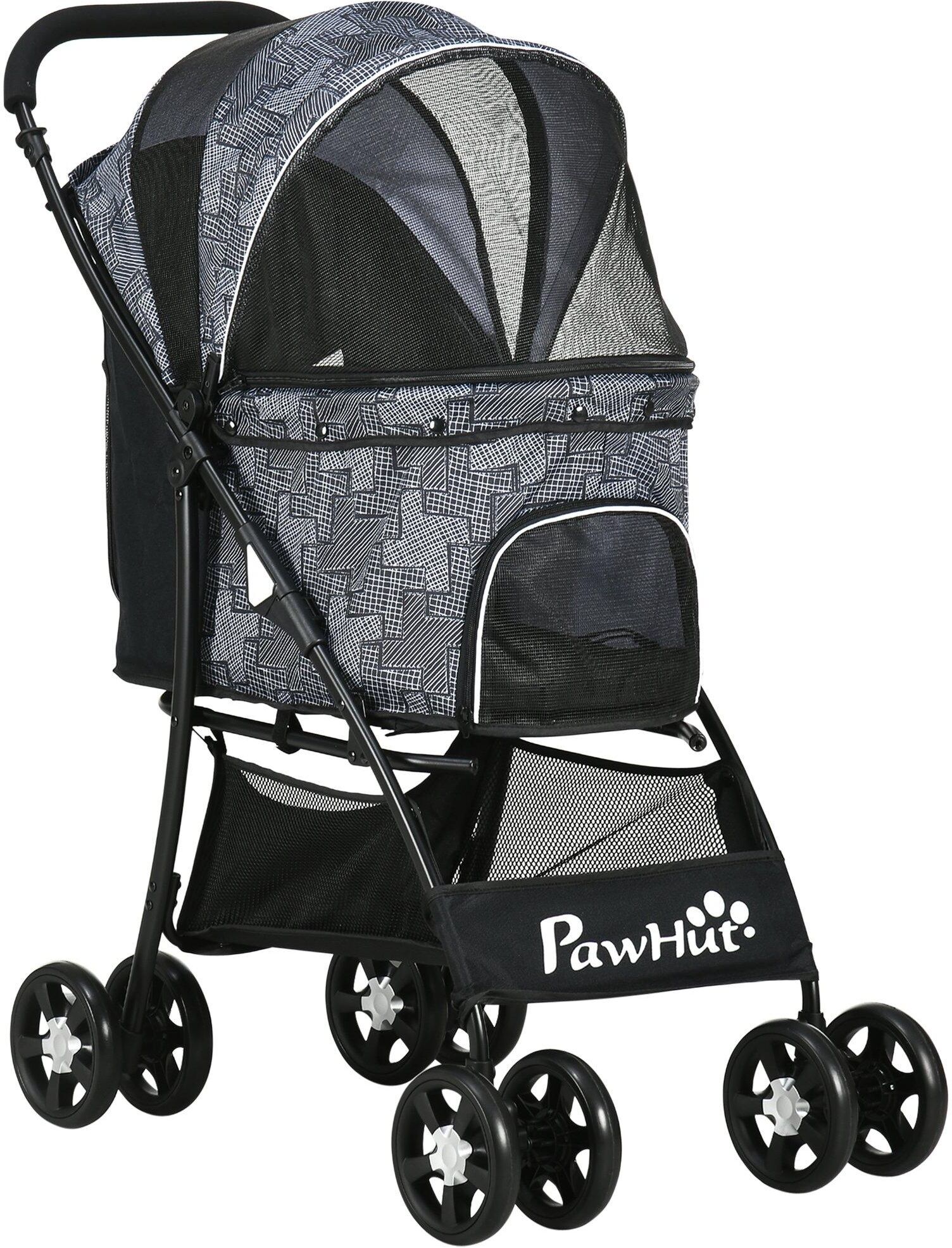 PawHut Pet Stroller Dog Pram Pushchair Cat Travel Carriage with Universal Wheels, Brake, Canopy, Storage Bag