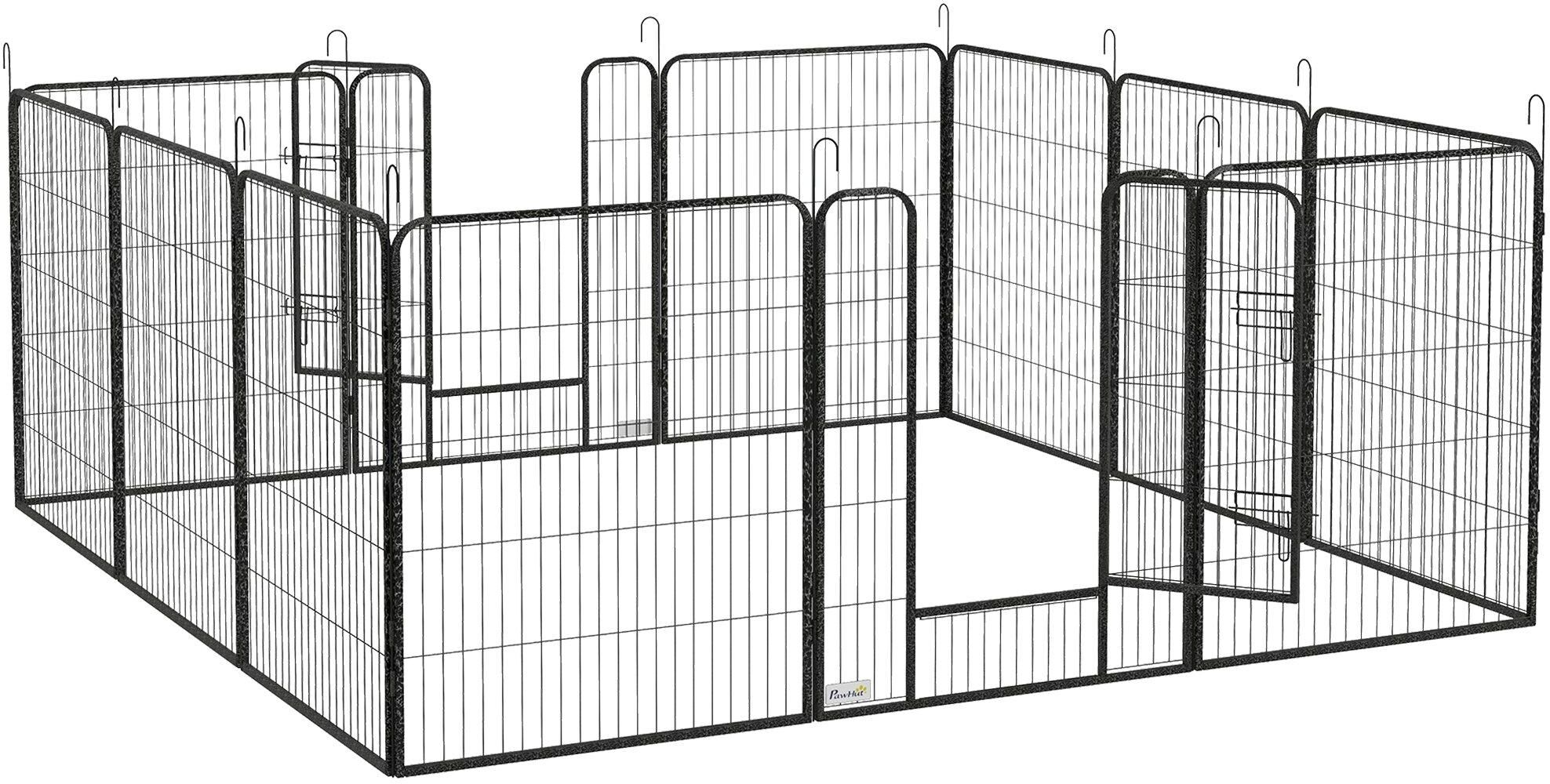 PawHut 12 Panel Pet Playpen, Heavy-Duty Dog Fence, DIY Design with Doors, 80 x 100cm