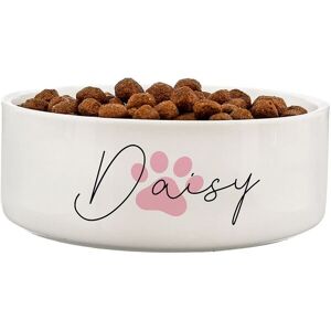 Personalised Memento Company Women's Personalised Pink Paw Print Name 14cm Medium Pet Bowl in White White Personalised Memento Company Women's Personalised Pink Paw Print Name 14cm Medium Pet Bowl in White White