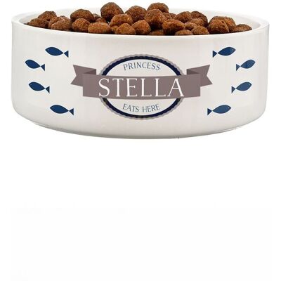 Personalised Memento Company Personalised Blue Fish 14cm Medium White Pet Bowl White Personalised Memento Company Personalised Blue Fish 14cm Medium White Pet Bowl White