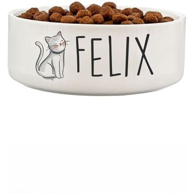 Personalised Memento Company Personalised Scribble Cat 14cm Medium Pet Bowl in White White Personalised Memento Company Personalised Scribble Cat 14cm Medium Pet Bowl in White White