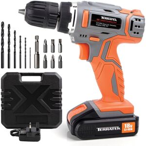 Terratek 18V Cordless Drill & Drill Bit Set 18V Battery & Charger & Case Included in Orange Orange Terratek 18V Cordless Drill & Drill Bit Set 18V Battery & Charger & Case Included in Orange Orange