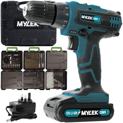 Mylek - Cordless Drill 18V - 204 Piece Kit - Drill Mylek - Cordless Drill 18V - 204 Piece Kit - Drill
