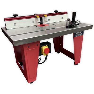 Lumberjack Cast Iron Router Table With A One Piece Aluminium Fence & Compact Leg Stand in Red Red Lumberjack Cast Iron Router Table With A One Piece Aluminium Fence & Compact Leg Stand in Red Red