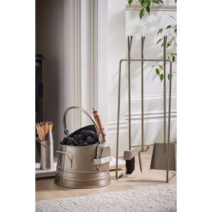 Dibor Antique Pewter 3pc Fireside Companion Set with Coal Bucket & Shovel in Grey Grey Dibor Antique Pewter 3pc Fireside Companion Set with Coal Bucket & Shovel in Grey Grey
