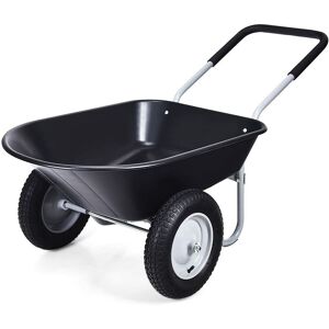 Costway Heavy Duty Plastic Two Wheeled Garden Yard Wheelbarrow Pneumatic Tyre 150KG in Black Black Costway Heavy Duty Plastic Two Wheeled Garden Yard Wheelbarrow Pneumatic Tyre 150KG in Black Black