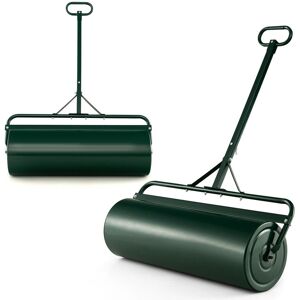 Gymax Metal Lawn Roller 63L Filled Lawn Roller Push Tow-Behind With Handle in Dark Green Dark Green Gymax Metal Lawn Roller 63L Filled Lawn Roller Push Tow-Behind With Handle in Dark Green Dark Green